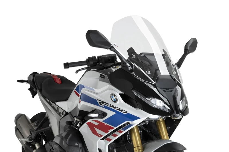 Puig 22681W Touring Screen tall and aerodynamic in 4 mm CN acrylic with rounded profile, flat upper section and deflectors improving protection, Clear - Image 1