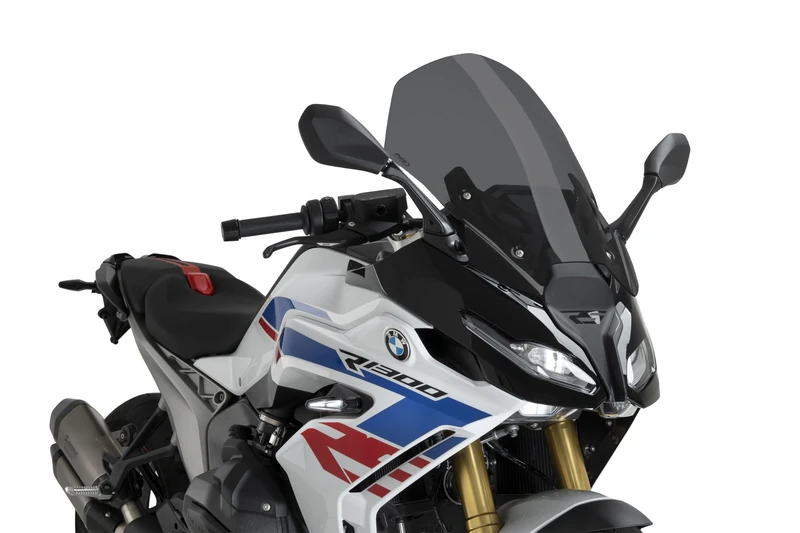Puig 22681F Touring Screen tall and aerodynamic in 4 mm CN acrylic with rounded profile, flat upper section and deflectors improving protection, Dark Smoke