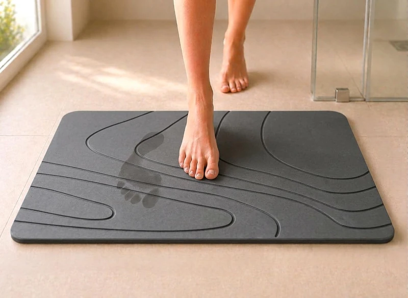 edihome, Diatomite Bath Mat 40 x 60 cm, Stone Rug, Quick-Drying, Non-Slip, with Sanding, Rigid Absorbent Mat, Anti-Mildew, for Shower and Bath (Dark Grey) - Image 1