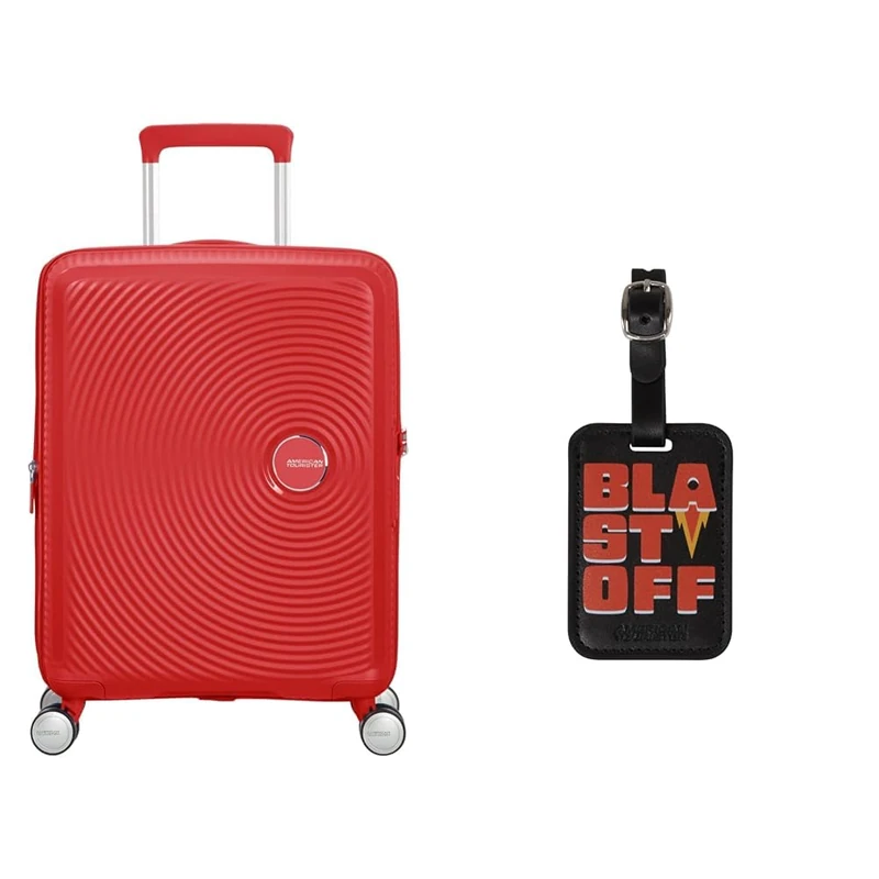 American Tourister Soundbox Hand Luggage Suitcase 55 cm red with Luggage Tags, Blast Off