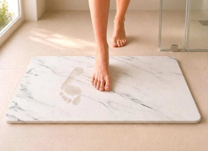 edihome, Diatomite Bath Mat 40 x 60 cm, Stone Rug, Quick-Drying, Non-Slip, with Sanding, Rigid Absorbent Mat, Anti-Mildew, for Shower and Bath (Marble) - Image 1