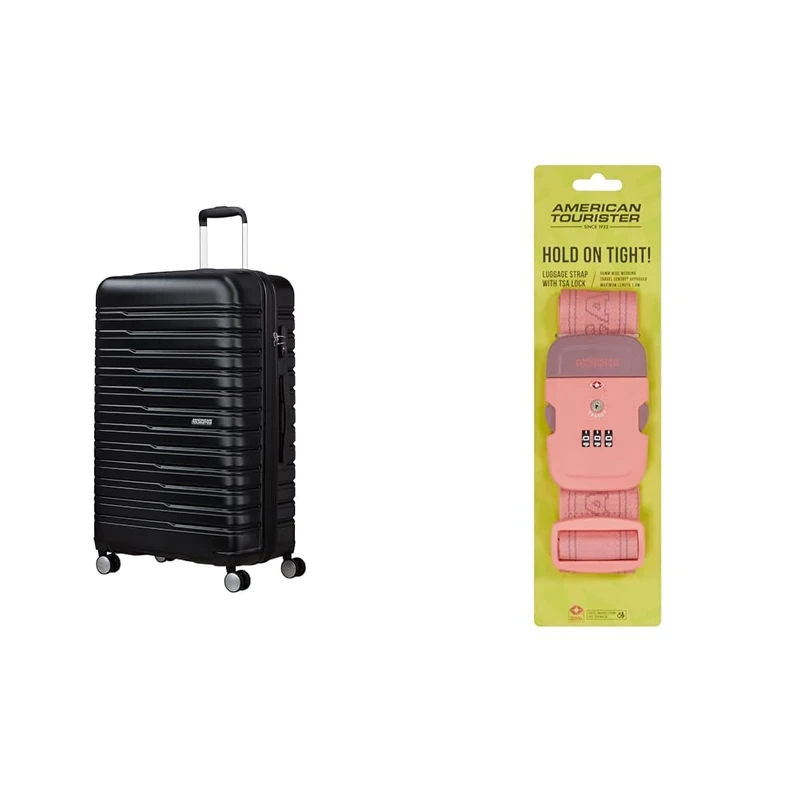 American tourister Flashline spinner L case 78 cm black with luggage strap, purple/pink - Image 1