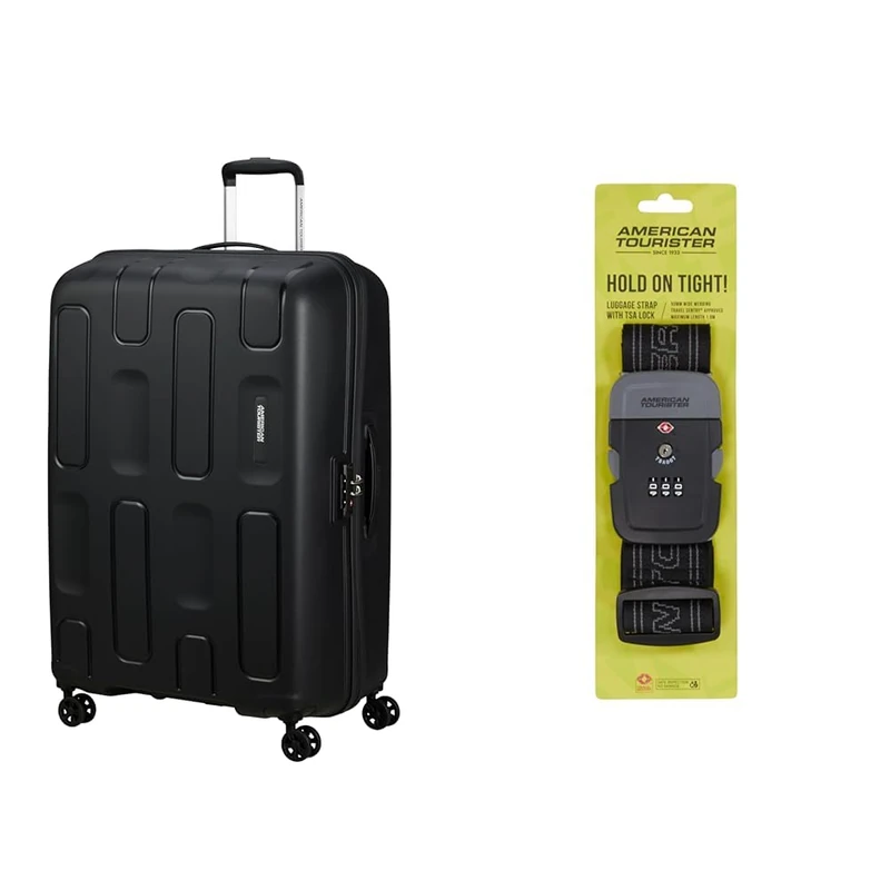 American tourister Ellipso 79 cm hard case black with luggage strap, black/grey