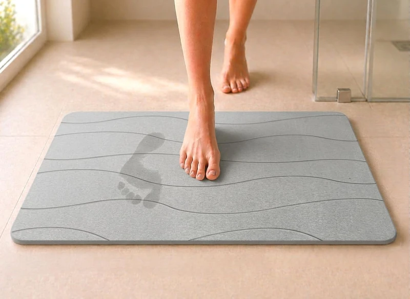 edihome, Diatomite Bath Mat 40 x 60 cm, Stone Rug, Quick-Drying, Non-Slip, with Sanding, Rigid Absorbent Mat, Anti-Mildew, for Shower and Bath (Light Grey)