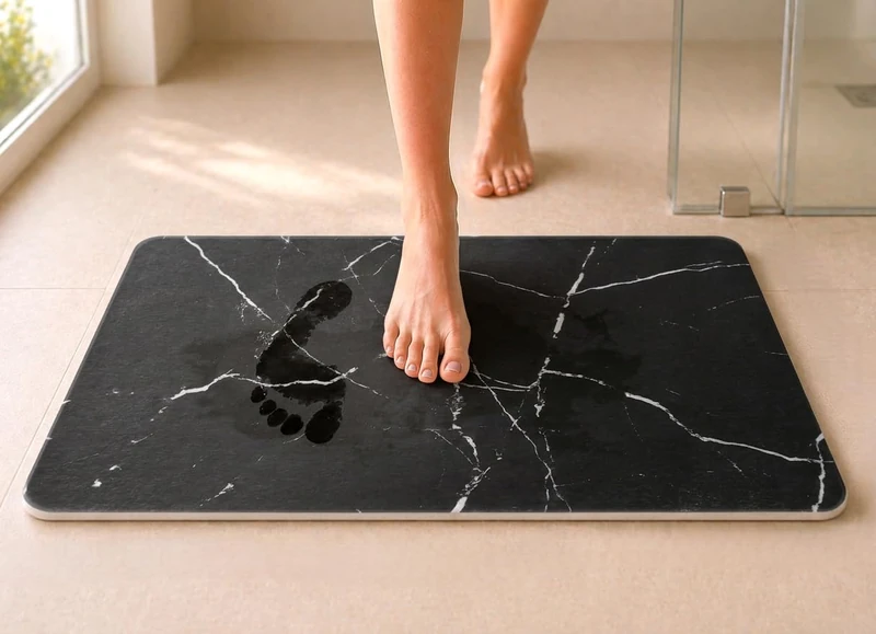 edihome, Diatomite Bath Mat 40 x 60 cm, Stone Rug, Quick-Drying, Non-Slip, with Sanding, Rigid Absorbent Mat, Anti-Mildew, for Shower and Bath (Black Marble) - Image 1