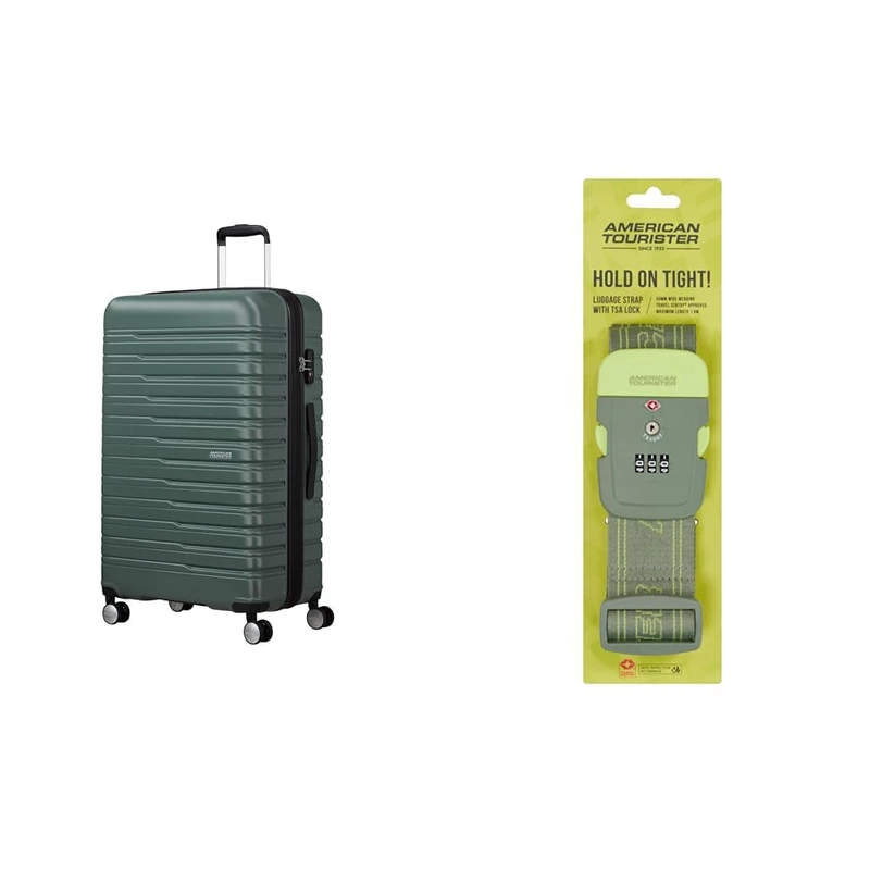 American tourister Flashline spinner L case 78 cm green with luggage strap, olive/lime
