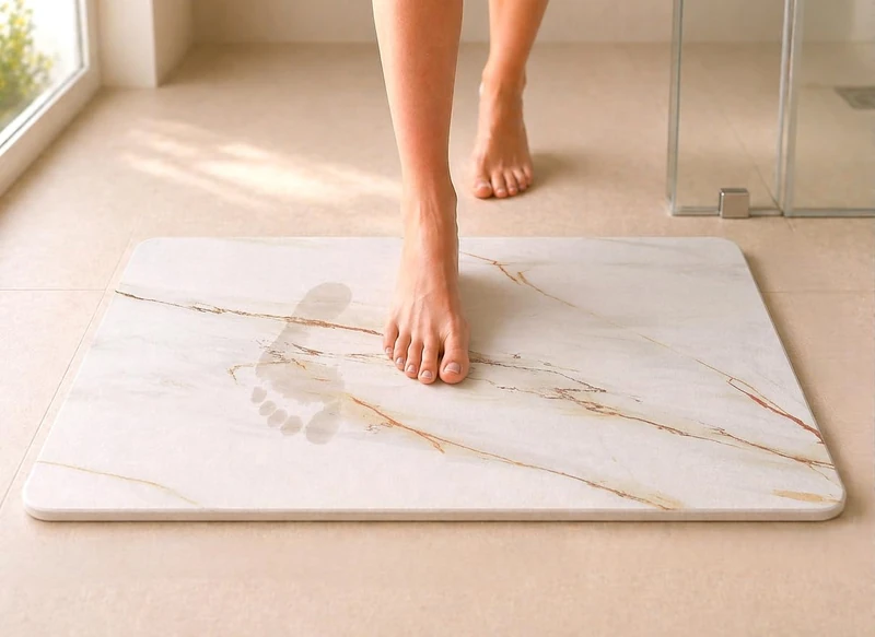 edihome, Diatomite Bath Mat 40 x 60 cm, Stone Rug, Quick-Drying, Non-Slip, with Sanding, Rigid Absorbent Mat, Anti-Mildew, for Shower and Bath (Calacatta Gold) - Image 1