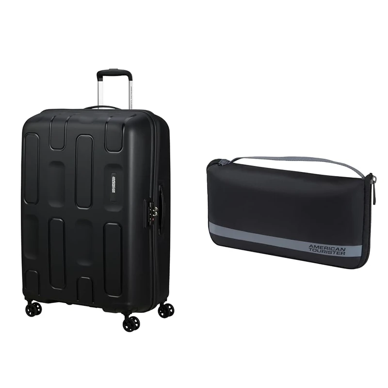 American tourister Ellipso 79 cm hard case black with luggage cover L, black/grey