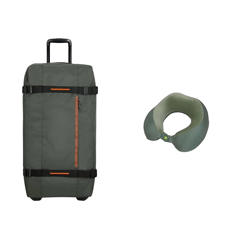 American tourister Urban Track Travel Bag with 2 Wheels 78.5 cm Dark Khaki with Travel Pillow, Olive/Lime