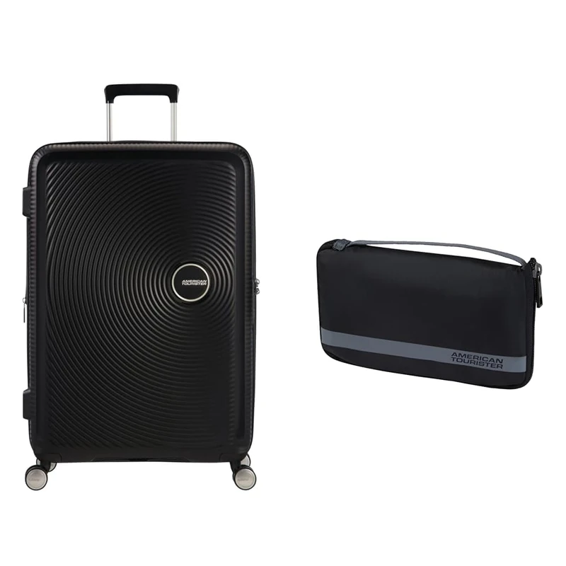 American tourister Soundbox hard shell suitcase 67 cm medium black with luggage cover M, black/grey