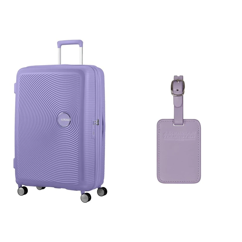 American tourister Soundbox Hard Shell Suitcase 77 cm Large Lavender with Luggage Tags, Digital Lavender