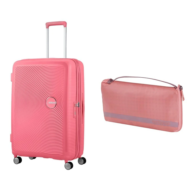 American tourister Soundbox Hard Shell Suitcase 77 cm Large Pink with Luggage Cover L, Pink/Mauve
