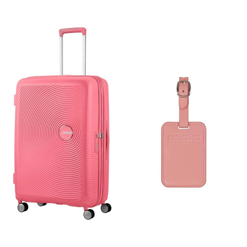 American tourister Soundbox hard shell suitcase 77 cm large pink with luggage tags, solar pink