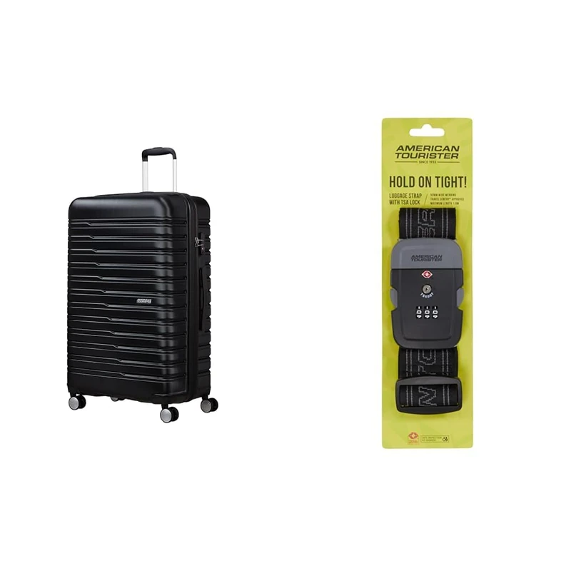 American tourister Flashline spinner L case 78 cm black with luggage strap, black/grey