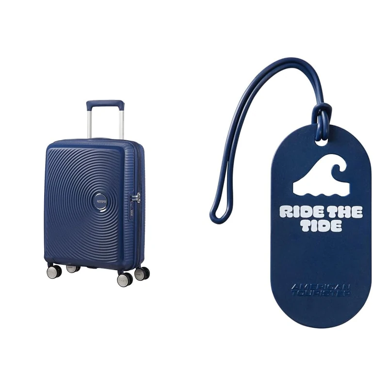 American tourister Soundbox Hand Luggage Suitcase 55 cm Blue with Luggage Tags, Ride the Tide