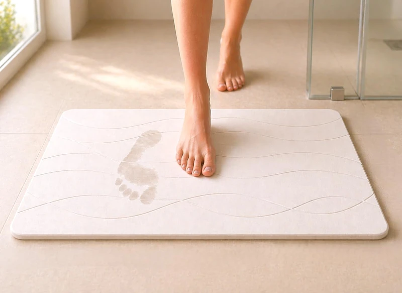 edihome, Diatomite Bath Mat 40 x 60 cm, Stone Rug, Quick-Drying, Non-Slip, with Sanding, Rigid Absorbent Mat, Anti-Mildew, for Shower and Bath (White) - Image 1