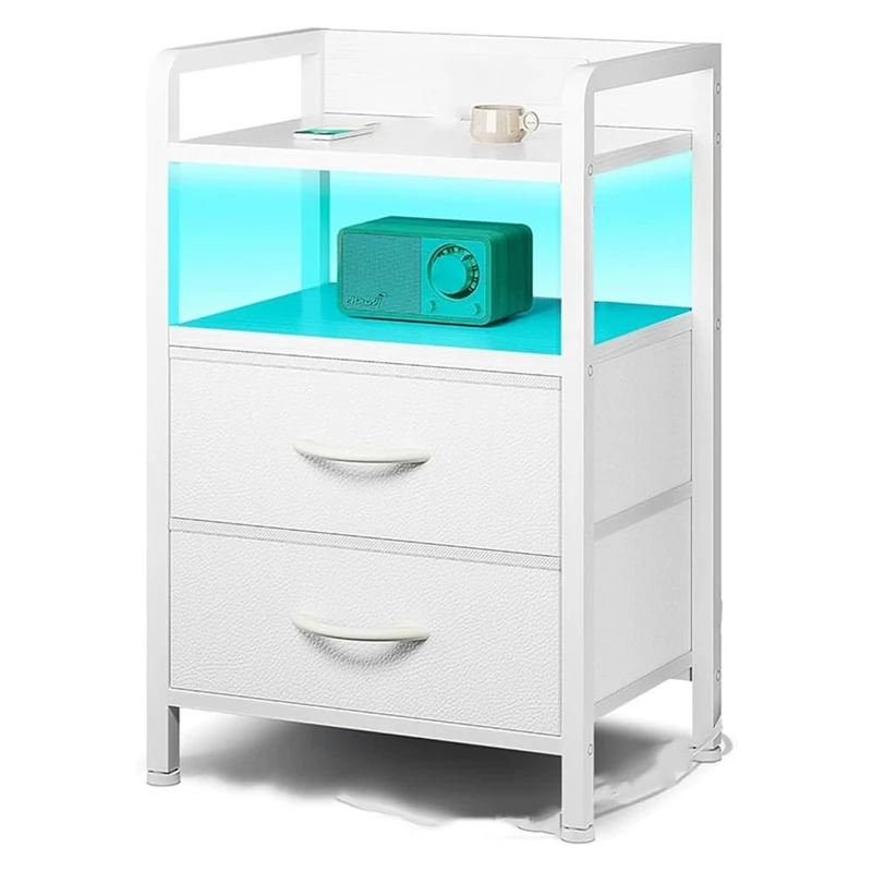 GarveeLife Bedside Table with Drawer, Chest of Drawers, 2 Fabric Drawers, Storage Cabinet for Bedroom, Hallway, Living Room, 39.5 x 29 x 62.5 cm