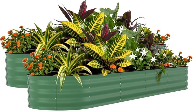 GarveeLife Large Set of 2 Galvanised Steel Raised Beds, Rust-Resistant, Durable, Safe Anti-Cut Edge, Easy Assembly, for Garden, Vegetables, Flowers & Herbs, 120 x 60 x 60 cm, Green - Image 1