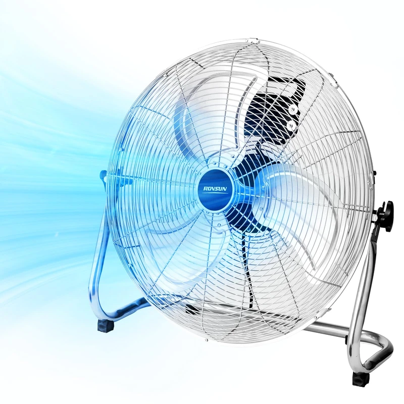 ROVSUN 12'' Floor Fan, High Velocity Heavy Duty Metal Fan with 3 Speeds, Adjustable Tilt 90-180°, Aluminium Blades, Powerful Industrial Air Circulator for Home Gym Garage Warehouse, Silver