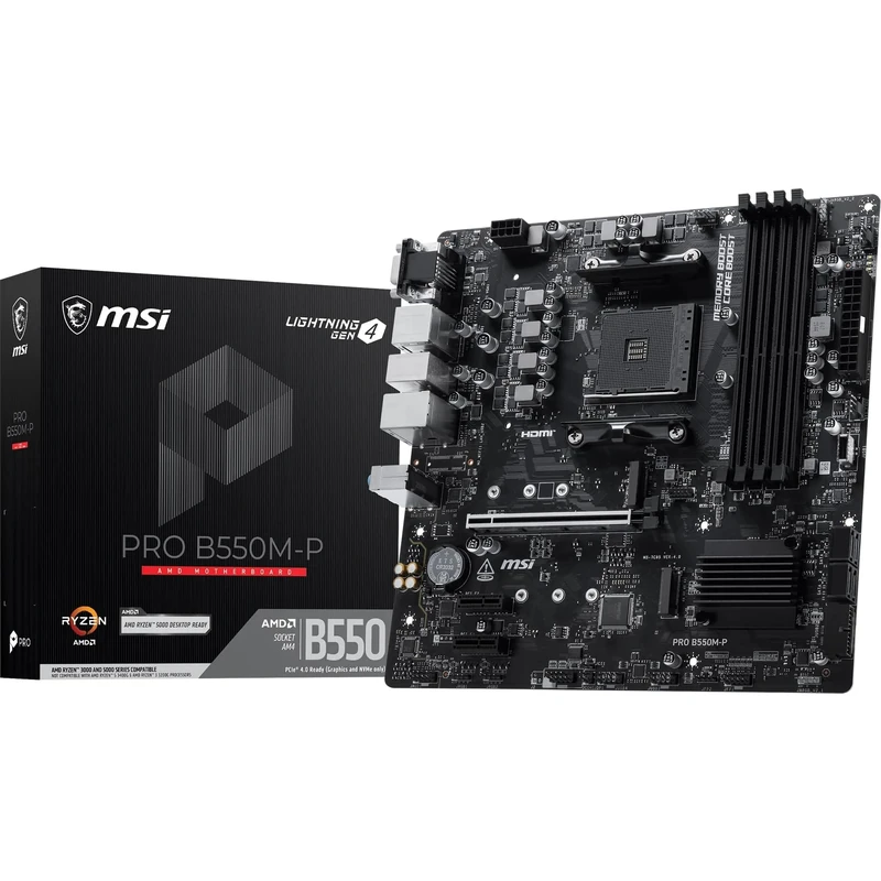 MSI PRO B550M-P Motherboard, mATX - Ryzen 5000/4000/3000, AM4, DDR4, PCIe4