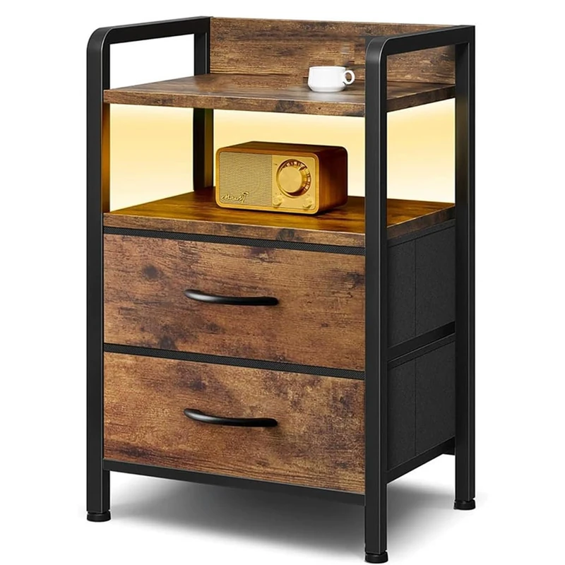 GarveeLife Bedside Table with Drawer, Chest of Drawers, 2 Fabric Drawers, Storage Cabinet for Bedroom, Hallway, Living Room, 39.5 x 29 x 62.5 cm