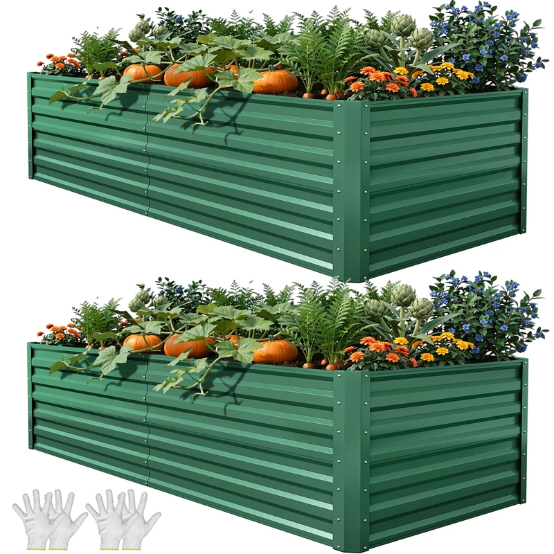 DWVO Set of 2 Tall Metal Benches - Kit of High Thickened Zinc and Aluminum and Magnesium Benches - Stainless Steel Metal - Tall Garden Benches with Support Bar and Gloves for Vegetables
