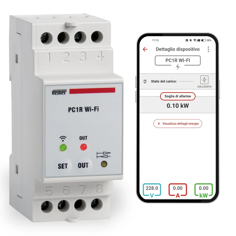 VEMER VE799700 PC1R WiFi: Smart Anti Blackout Load Control Unit, WiFi Load Management Relay with APP, Electric Consumption Meter, DIN Bar Installation, White - Image 1