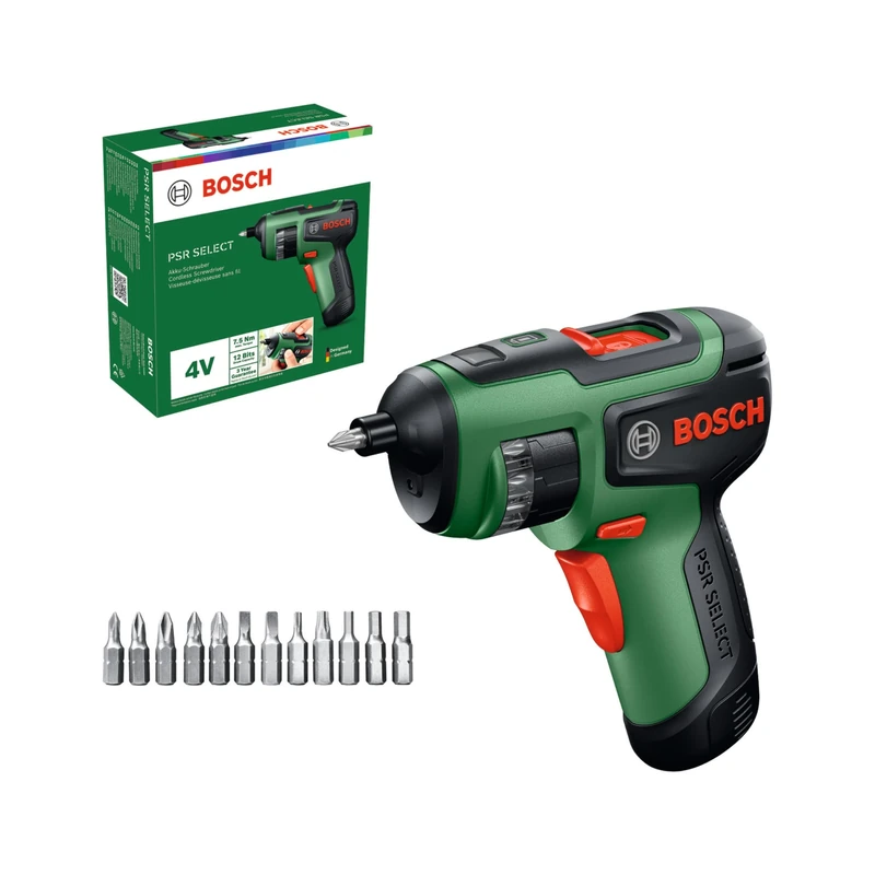 Bosch PSR Select Cordless Screwdriver (bits, Compact Power BA 4V 2.0 Ah Battery, Carton Box)