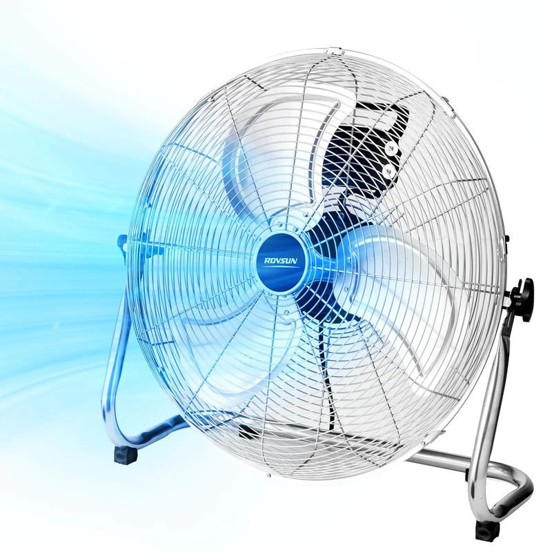 ROVSUN 18'' Floor Fan, High Velocity Heavy Duty Metal Fan with 3 Speeds, Adjustable Tilt 90-180°, Aluminium Blades, Powerful Industrial Air Circulator for Home Gym Garage Warehouse, Silver