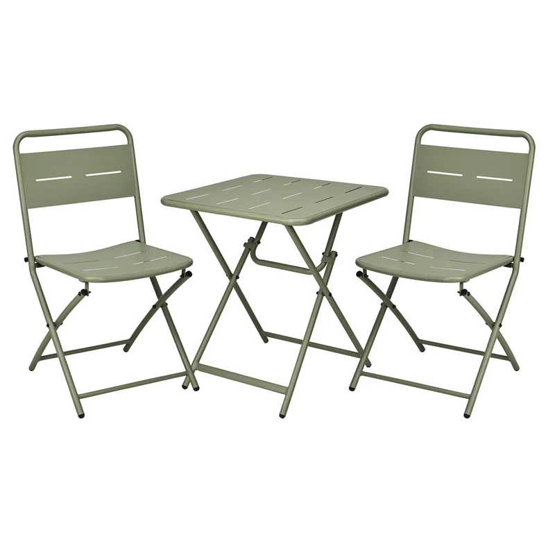 Outdoor Garden Terrace Table and Chairs Set, Folding: Set of 3 Bistro Set Matte Green Steel (Table 60 x 60 cm + 2 Folding Chairs) Powder Coated Structure - Garden, Terrace and Balcony Set - Image 1