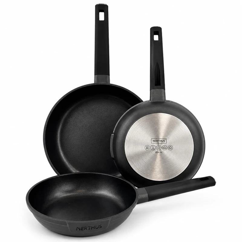 Nerthus FIH 1685 Set of Frying Pans cast Aluminium Ø 20–24–28 cm Non-Stick Quantanium Suitable for Induction Gas and Ceramic hob - Image 1