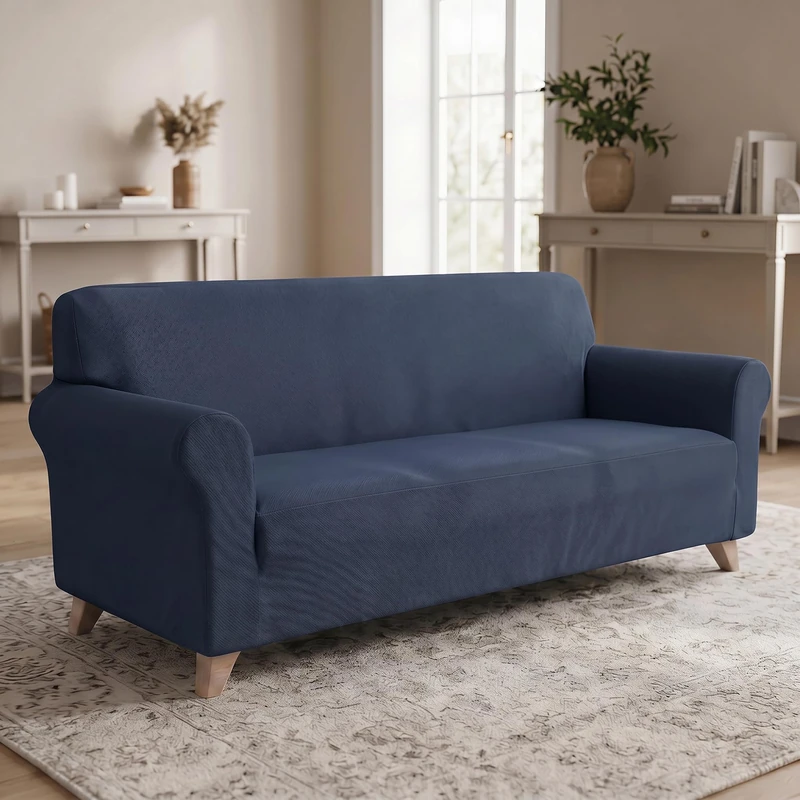 Dahlia Elastic Sofa Cover - Stretch Sofa Protector 190-260cm, 3 Seater, Extendable Cover - Dark Blue