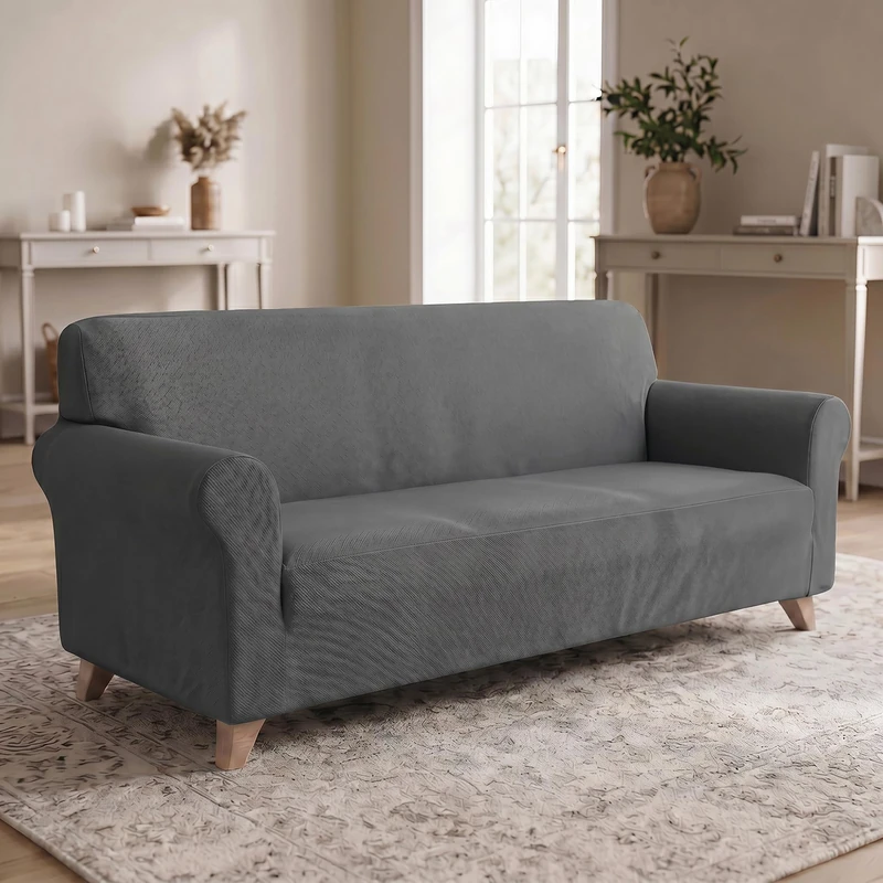 Dahlia Elastic Sofa Cover - Stretch Sofa Protector 190-260cm, 3 Seater, Extendable Cover - Dark Grey