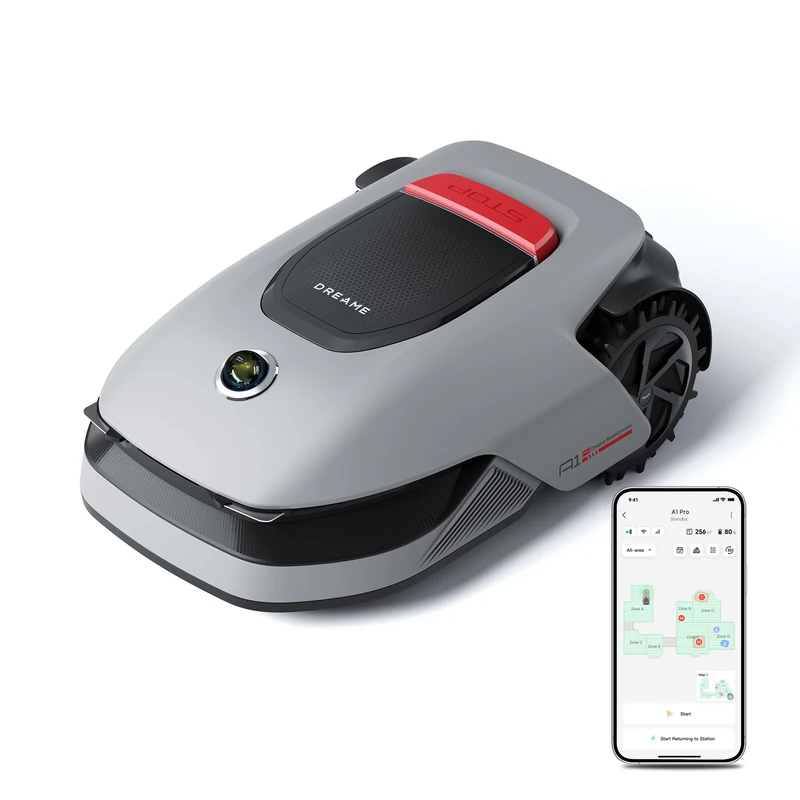 dreame A1 Pro Robot Mower, no boundary wire required, 360° 3D LiDAR, wireless perimeter, up to 2000 m², app control, OmniSense technology, intuitive zone management, intelligent obstacle avoidance