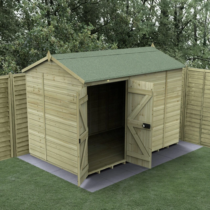 Forest Garden 10x6 Reverse Apex Wooden Shed|Double Door|No Windows |Timberdale Outdoor Storage with Floor| 25 Yr Anti-Rot Protection