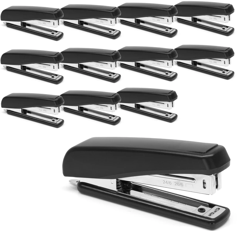 Pack of 12 Office Staplers for 24/6 and 26/6 Staples, Capacity 30 Sheets, 100% Metal Mechanism - Black - Image 1