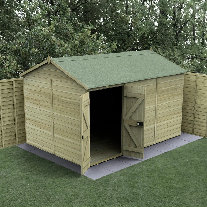 Forest Garden 12x8 Reverse Apex Wooden Shed|Double Door|No Windows |Timberdale Outdoor Storage with Floor| 25 Yr Anti-Rot Protection