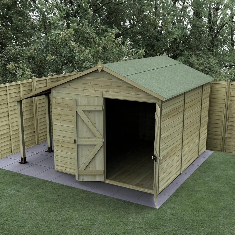 Forest Garden 8x10 Wooden Apex Shed|Double Door|No Windows|With Lean-To |Timberdale Outdoor Storage with Floor| 25 Yr Anti-Rot Protection