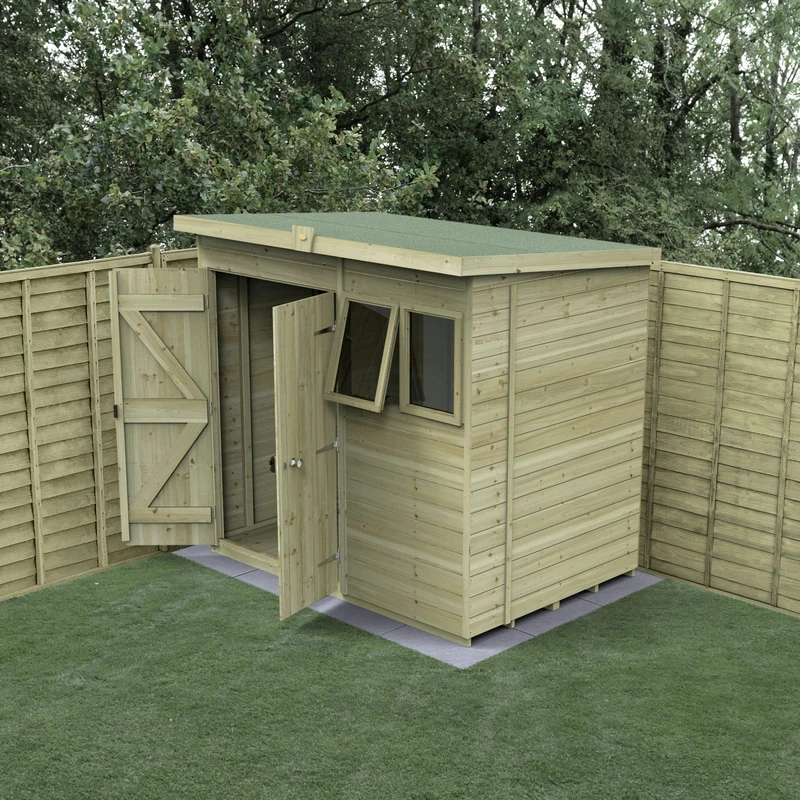 Forest Garden 7x5 Wooden Pent Shed|Double Door|2 Window|1 Opening |Timberdale Outdoor Storage with Floor| 25 Yr Anti-Rot Protection