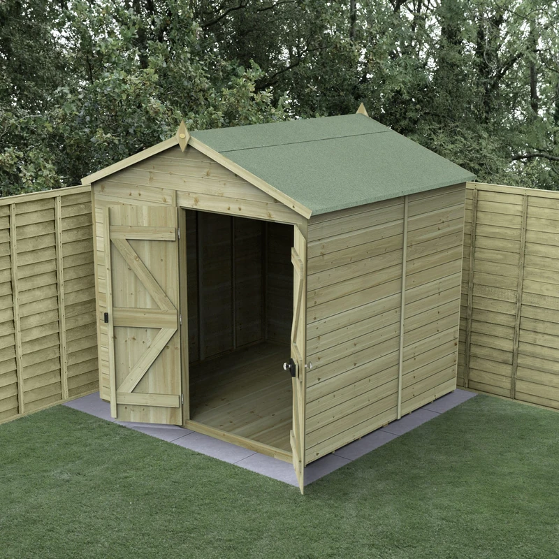 Forest Garden 7x7 Wooden Apex Shed|Double Door|No Windows |Timberdale Outdoor Storage with Floor| 25 Yr Anti-Rot Protection - Image 1