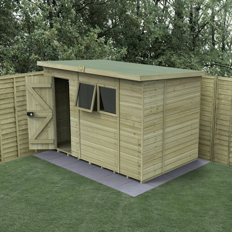 Forest Garden 10x6 Wooden Pent Shed|2 Window|1 Opening |Timberdale Outdoor Storage with Floor| 25 Yr Anti-Rot Protection