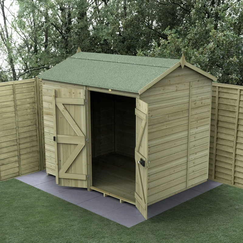 Forest Garden 8x6 Reverse Apex Wooden Shed|Double Door|No Windows|Timberdale Outdoor Storage with Floor| 25 Yr Anti-Rot Protection