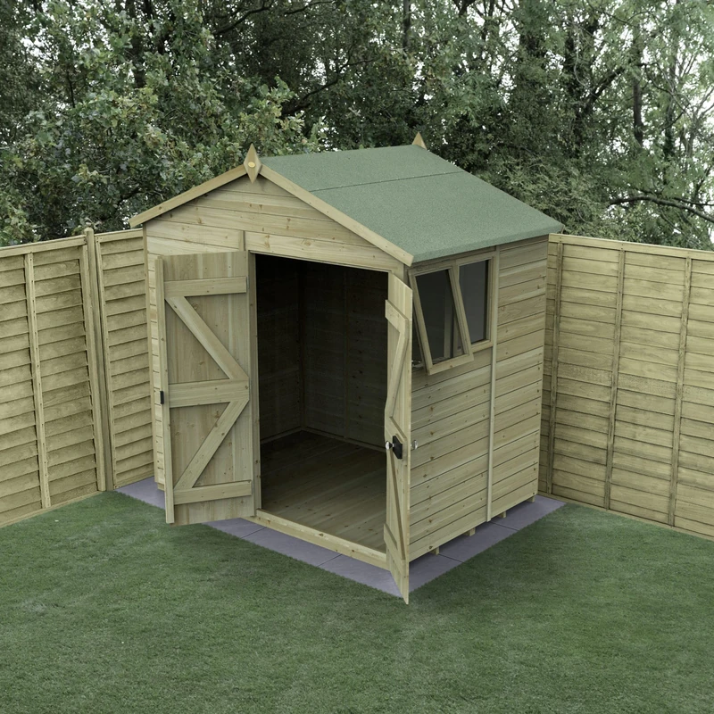Forest Garden 7x5 Wooden Apex Shed|Double Door|2 Windows|1 Opening |Timberdale Outdoor Storage with Floor| 25 Yr Anti-Rot Protection