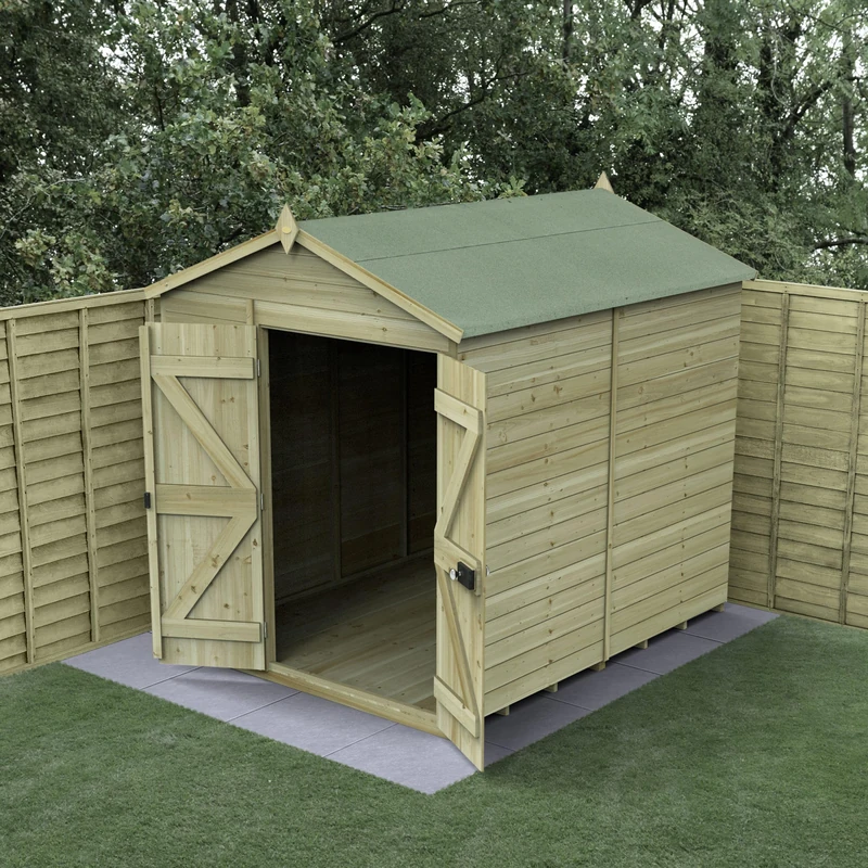 Forest Garden 6x8 Wooden Apex Shed|Double Door|No Windows |Timberdale Outdoor Storage with Floor| 25 Yr Anti-Rot Protection