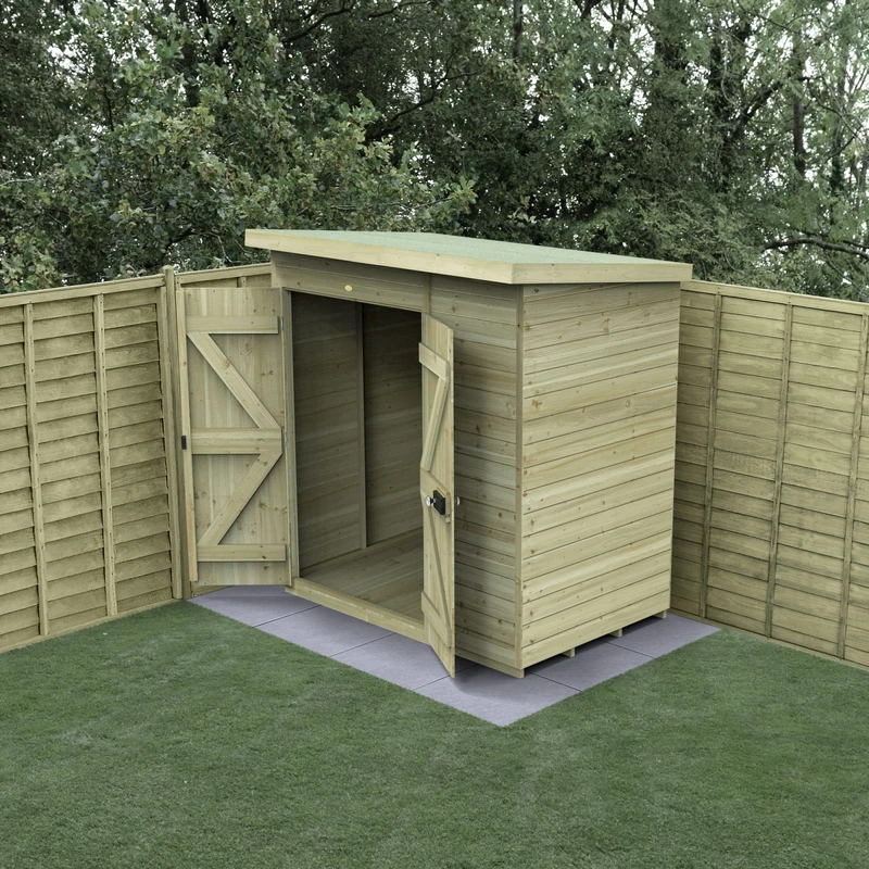 Forest Garden 6x4 Wooden Pent Shed|Double Door|No Windows|Timberdale Outdoor Storage with Floor| 25 Yr Anti-Rot Protection