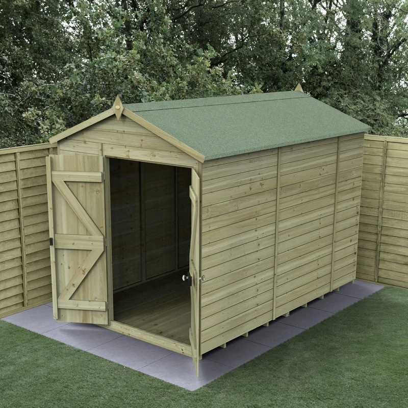 Forest Garden 6x10 Wooden Apex Shed|Double Door|No Windows|Timberdale Outdoor Storage with Floor| 25 Yr Anti-Rot Protection