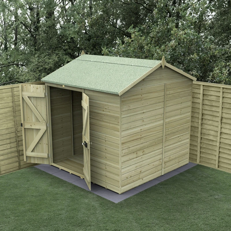 Forest Garden 7x7 Reverse Apex Wooden Shed|Double Door|No Windows |Timberdale Outdoor Storage with Floor| 25 Yr Anti-Rot Protection