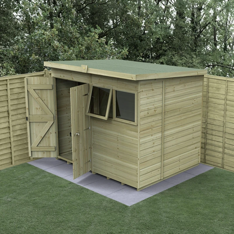 Forest Garden 8x6 Wooden Pent Shed|Double Door|2 Window|1 Opening |Timberdale Outdoor Storage with Floor| 25 Yr Anti-Rot Protection
