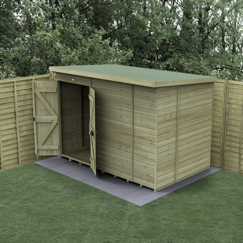 Forest Garden 10x6 Wooden Pent Shed|Double Door|No Windows|Timberdale Outdoor Storage with Floor| 25 Yr Anti-Rot Protection
