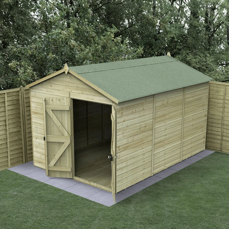 Forest Garden 8x12 Wooden Apex Shed|Double Door|No Windows |Timberdale Outdoor Storage with Floor| 25 Yr Anti-Rot Protection